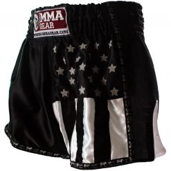 PREMIUM MUAY THAI SHORTS MEN WOMEN USA FLAG BY WORLD MMA GEAR - BLACK