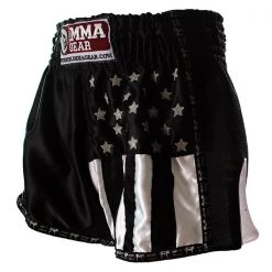 PREMIUM MUAY THAI SHORTS MEN WOMEN USA FLAG BY WORLD MMA GEAR - BLACK