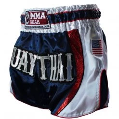 PREMIUM MUAY THAI SHORTS MEN WOMEN HONOR WORLD MMA GEAR - WHITE/BLUE/RED