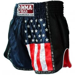 PREMIUM MUAY THAI SHORTS MEN WOMEN USA FLAG BY WORLD MMA GEAR - NAVY