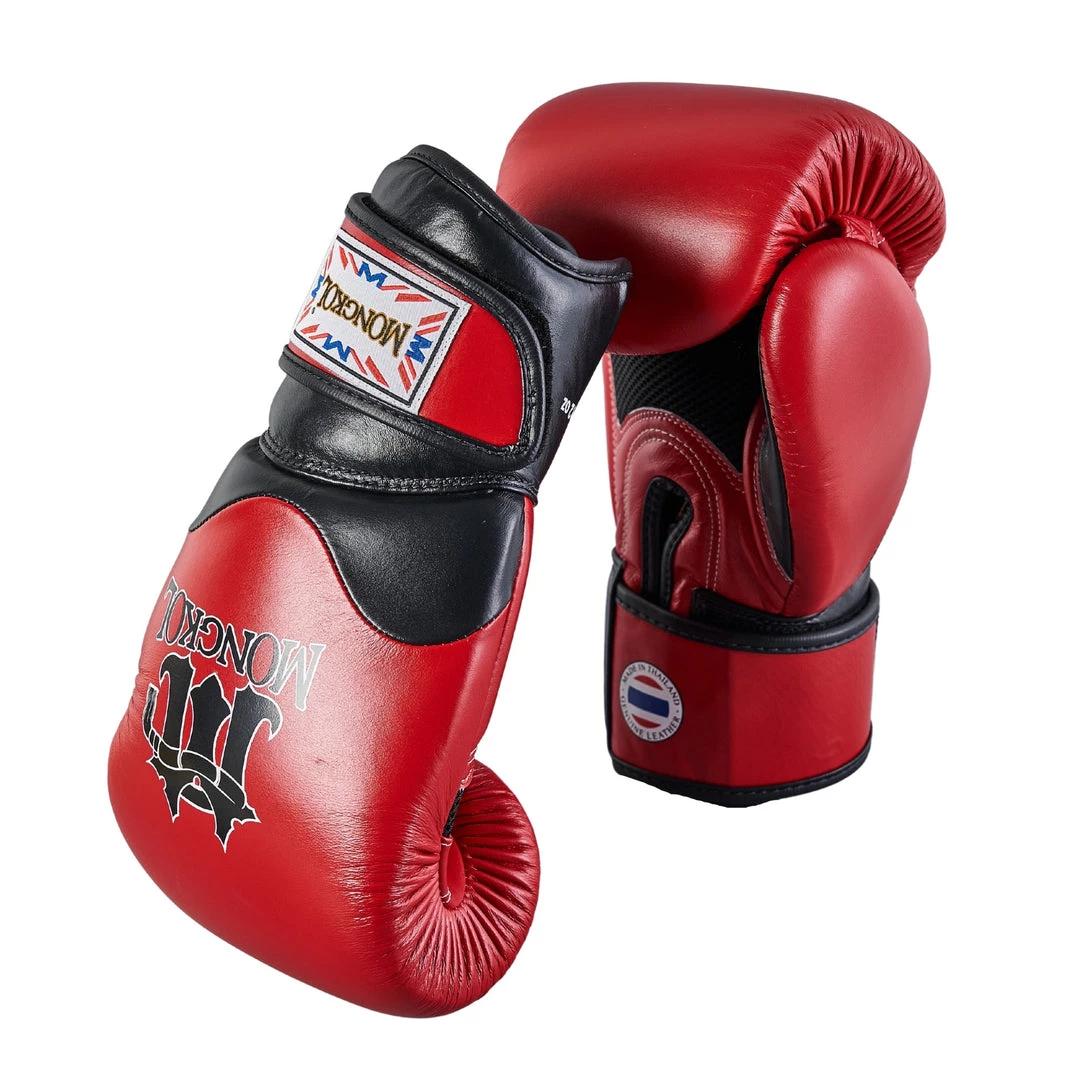 MUAY THAI BOXING GLOVES BREATHABLE BY MONGKOL - RED 4 MUAY THAI BOXING GLOVES BREATHABLE BY MONGKOL - RED