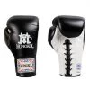MUAY THAI BOXING GLOVES LEATHER LACE-UP BY MONGKOL - BGL01 BLACK / WHITE