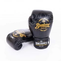 BUAKAW BOXING GLOVES LEATHER BANCHAMEK FIGHT GEAR BGLML1 - BLACK