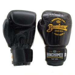 BUAKAW BOXING GLOVES LEATHER BANCHAMEK FIGHT GEAR BGLML1 - BLACK