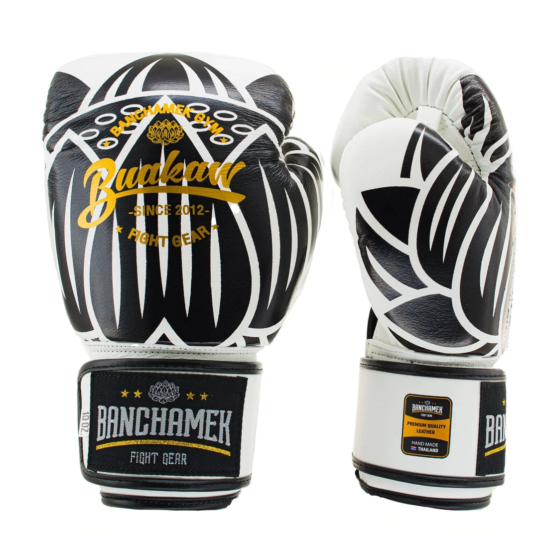 BUAKAW BOXING GLOVES LEATHER BANCHAMEK FIGHT GEAR BGLML1 - WHITE 4 BUAKAW BOXING GLOVES LEATHER BANCHAMEK FIGHT GEAR BGLML1 - WHITE
