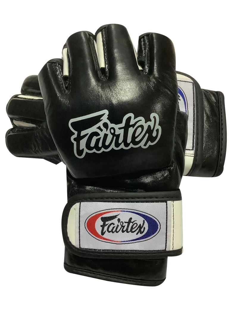 MUAY THAI MMA GLOVES FAIRTEX ULTIMATE COMBAT OPEN THUMB FGV12 - BLACK / WHITE 4 MUAY THAI MMA GLOVES FAIRTEX ULTIMATE COMBAT OPEN THUMB FGV12 - BLACK / WHITE