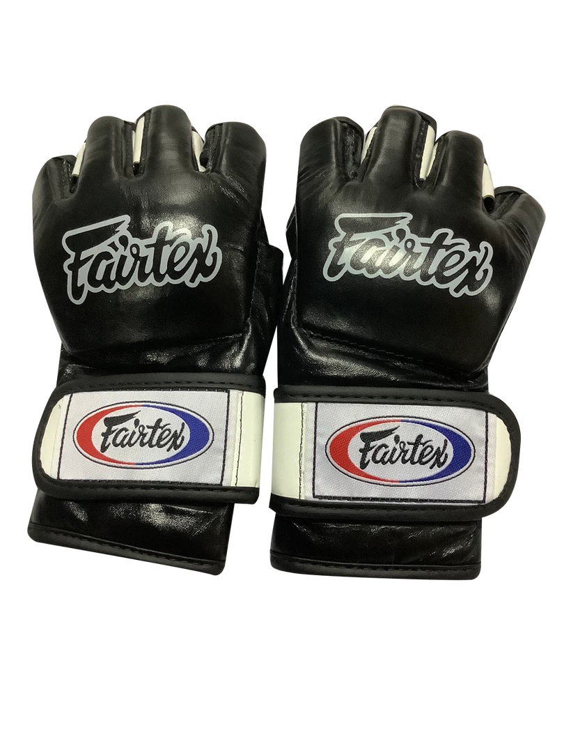 MUAY THAI MMA GLOVES FAIRTEX ULTIMATE COMBAT OPEN THUMB FGV12 - BLACK / WHITE 6 MUAY THAI MMA GLOVES FAIRTEX ULTIMATE COMBAT OPEN THUMB FGV12 - BLACK / WHITE