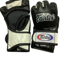 MUAY THAI MMA GLOVES FAIRTEX ULTIMATE COMBAT OPEN THUMB FGV12 - BLACK / WHITE