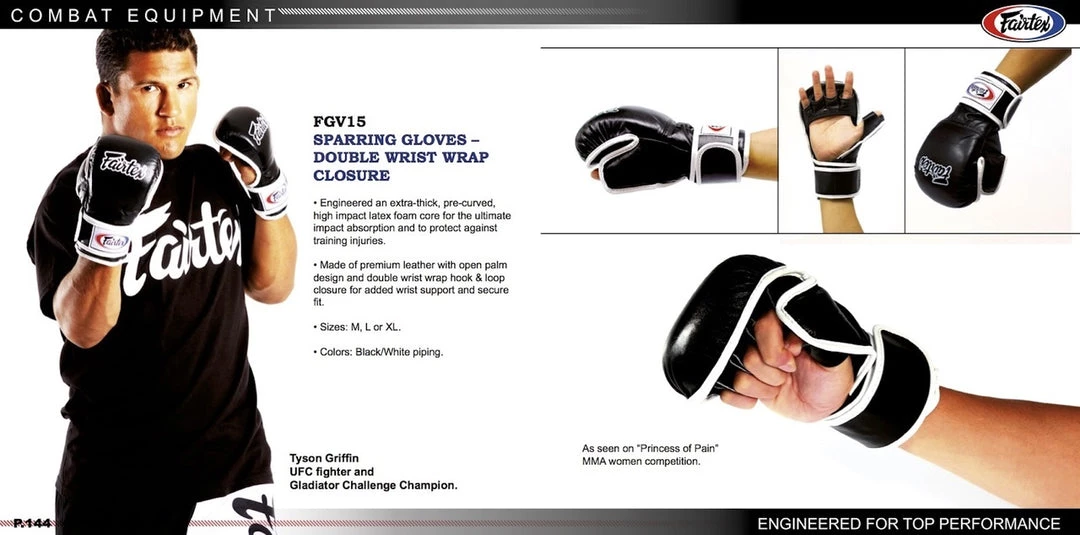MUAY THAI MMA GLOVES FAIRTEX DOUBLE WRIST WRAP CLOSURE FGV15 - BLACK 4 MUAY THAI MMA GLOVES FAIRTEX DOUBLE WRIST WRAP CLOSURE FGV15 - BLACK