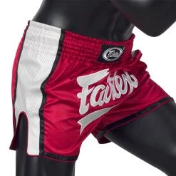 MUAY THAI SHORTS FAIRTEX SLIM CUT BS1704 RED WHITE