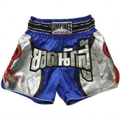 LUMPINEE MUAY THAI SHORTS Retro Fight Kickboxing Men & Women Clothing Martial Arts Training & Grappling - SILVER LINE BLUE