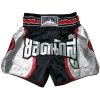 LUMPINEE MUAY THAI SHORTS Retro Fight Kickboxing Men & Women Clothing Martial Arts Training & Grappling - SILVER LINE BLACK