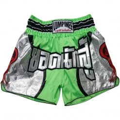 LUMPINEE MUAY THAI SHORTS Retro Fight Kickboxing Men & Women Clothing Martial Arts Training & Grappling - SILVER LINE GREEN