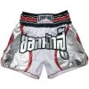 LUMPINEE RETRO MUAY THAI SHORTS KICKBOXING SHORTS FOR MEN WOMEN - Silver Line White