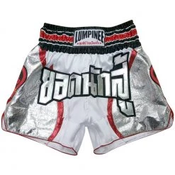 LUMPINEE RETRO MUAY THAI SHORTS KICKBOXING SHORTS FOR MEN WOMEN - Silver Line White