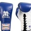 MUAY THAI BOXING GLOVES LEATHER LACES BY MONGKOL - BGL01 BLUE / WHITE