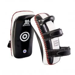NEW ARRIVALS MUAY THAI PADS CURVED LEATHER BY MONGKOL - BLACK / WHITE