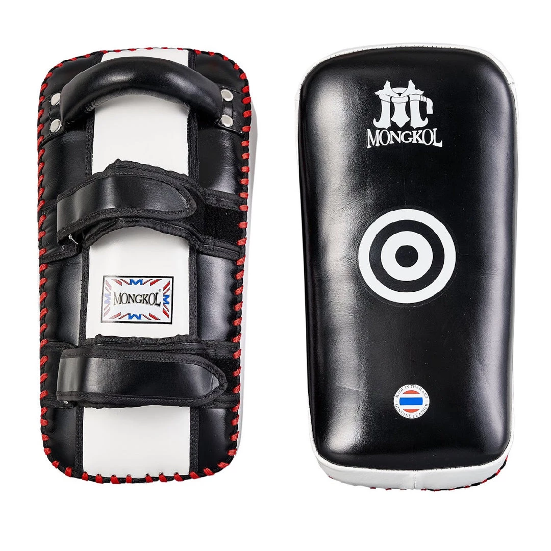 NEW ARRIVALS MUAY THAI PADS CURVED LEATHER BY MONGKOL - BLACK / WHITE 6 NEW ARRIVALS MUAY THAI PADS CURVED LEATHER BY MONGKOL - BLACK / WHITE