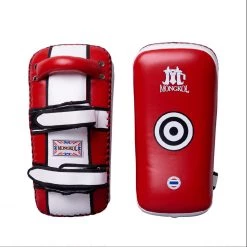 MUAY THAI PADS CURVED LEATHER BY MONGKOL - RED / WHITE NEW ARRIVALS