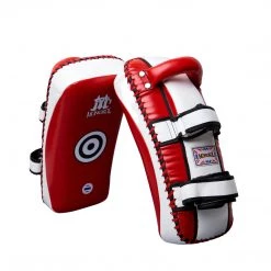 MUAY THAI PADS CURVED LEATHER BY MONGKOL - RED / WHITE NEW ARRIVALS