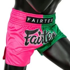 MUAY THAI SHORTS BY FAIRTEX BS1911 FIGHTER PINK GREEN