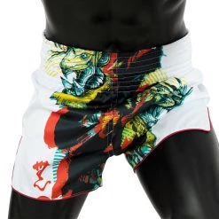 MUAY THAI SHORTS BY FAIRTEX BS1908 WHITE SATORU
