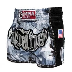 MUAY THAI SHORTS MEN WOMEN CAMOUFLAGE BY WORLD MMA GEAR - ARMY GRAY