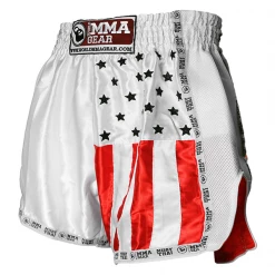 PREMIUM MUAY THAI SHORTS MEN WOMEN USA FLAG BY WORLD MMA GEAR - WHITE