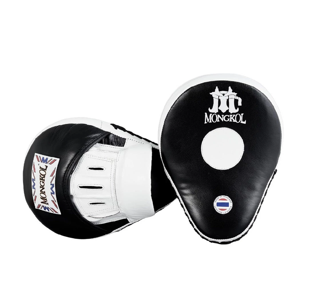 MUAY THAI FOCUS MITTS BY MONGKOL - BLACK / WHITE 4 MUAY THAI FOCUS MITTS BY MONGKOL - BLACK / WHITE