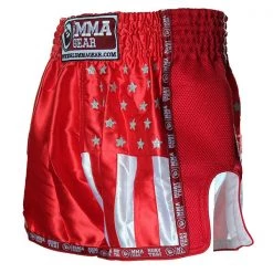 PREMIUM MUAY THAI SHORTS MEN WOMEN USA FLAG BY WORLD MMA GEAR - RED