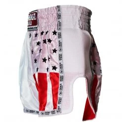 PREMIUM MUAY THAI SHORTS MEN WOMEN USA FLAG BY WORLD MMA GEAR - WHITE