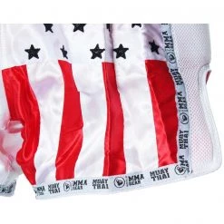 PREMIUM MUAY THAI SHORTS MEN WOMEN USA FLAG BY WORLD MMA GEAR - WHITE