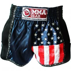 PREMIUM MUAY THAI SHORTS MEN WOMEN USA FLAG BY WORLD MMA GEAR - NAVY