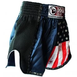 PREMIUM MUAY THAI SHORTS MEN WOMEN USA FLAG BY WORLD MMA GEAR - NAVY