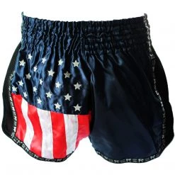 PREMIUM MUAY THAI SHORTS MEN WOMEN USA FLAG BY WORLD MMA GEAR - NAVY